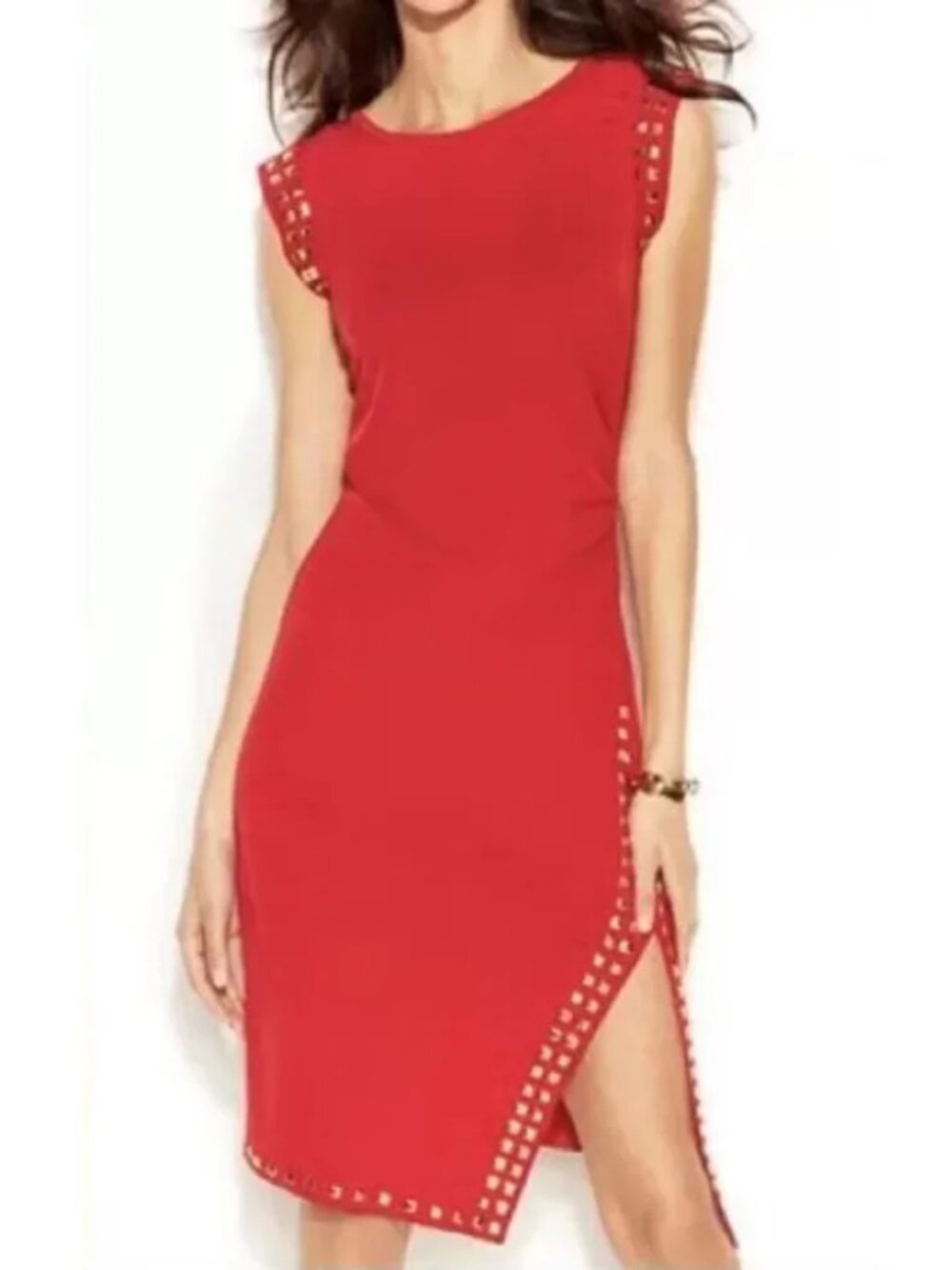 MICHAEL Michael Kors Studded Asymmetrical Knee Length Sheath Dress L